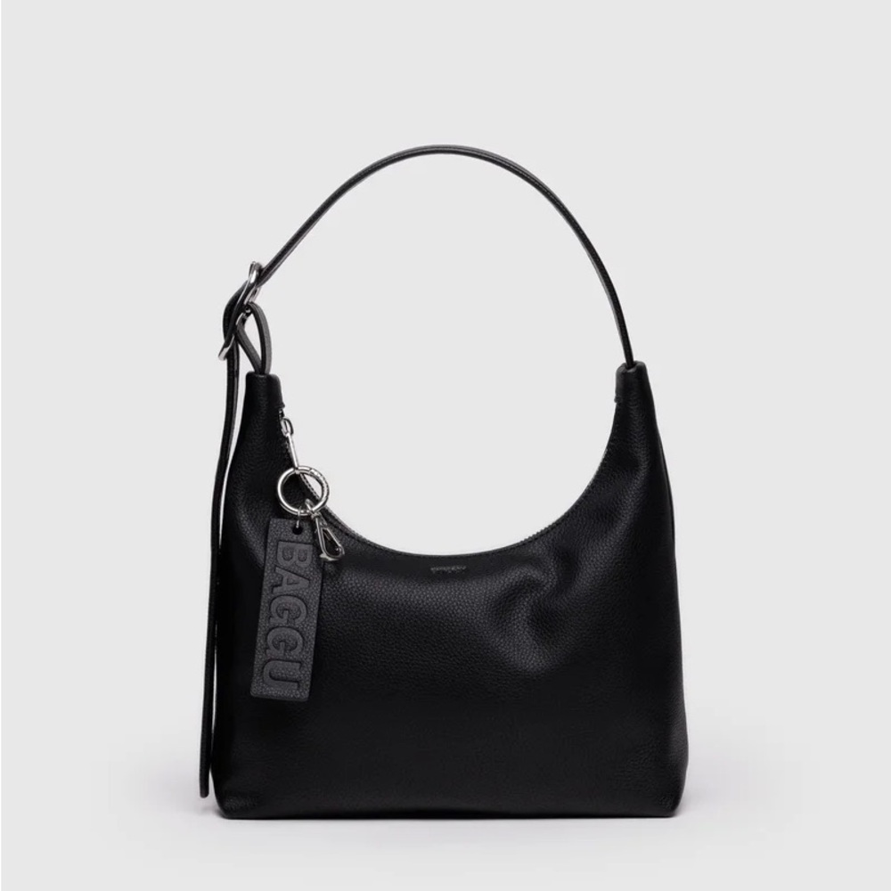 BAGGU Black Mini Recycled Leather Shoulder Bag